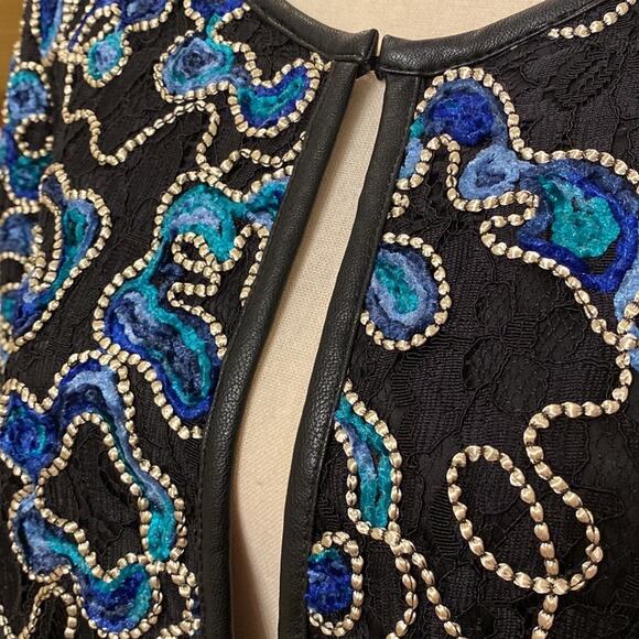 Dennis Basso Black and Blue Embroidered Soutache Jacket Size 10 - Picture 4 of 8
